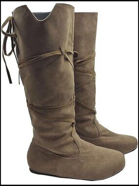 Medieval Cosplay Boots Unisex Renaissance Stage Pirate Viking Lace Up Mid Calf